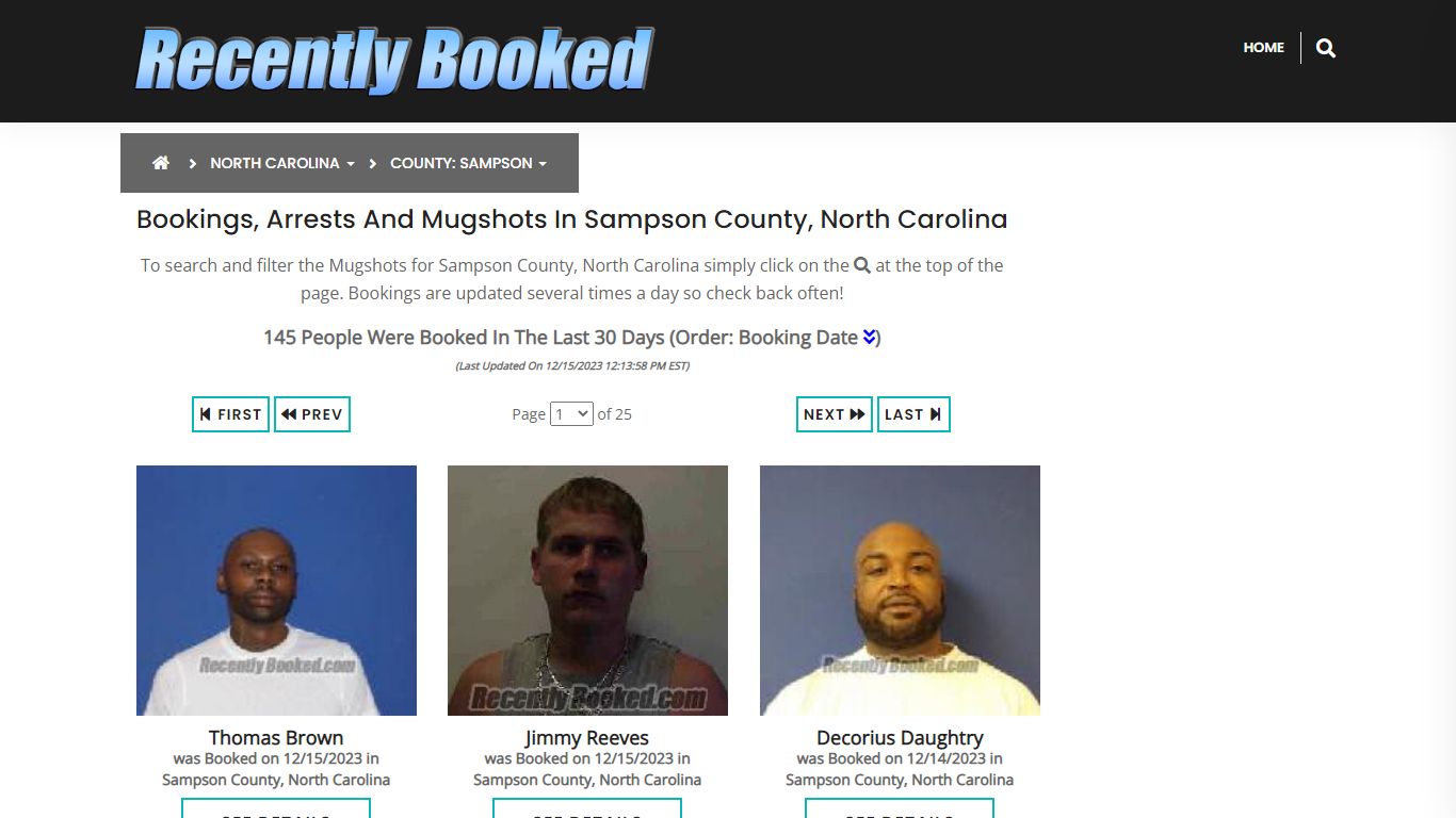 Bookings, Arrests and Mugshots in Sampson County, North Carolina